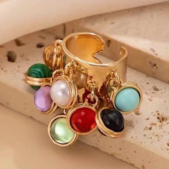 Gold Multicolor Charm Statement Ring - Picture 2 of 7